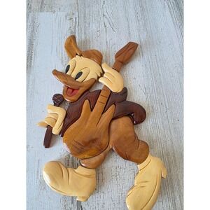 Vintage intarsia wooden Donald duck guitar mosaic hanging singing decor rustic